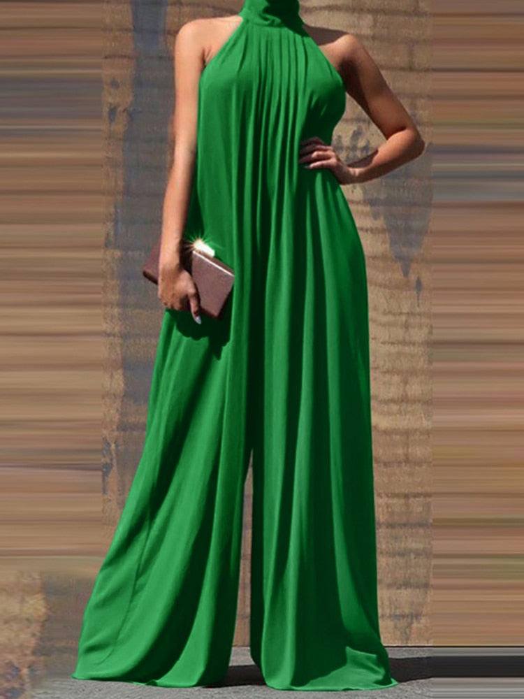 Summer Fashion Wide Leg Rompers Women Elegant Solid Long Jumpsuits ZANZEA Party Sexy Sleeveless Playsuit Office Overall Dungaree
