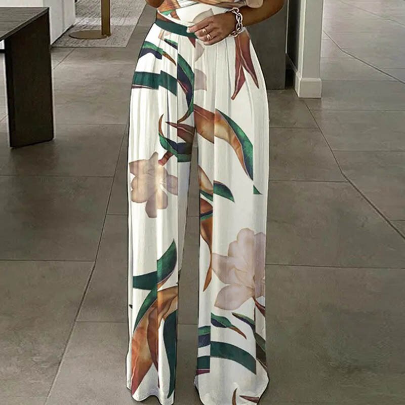 2022 New Summer Women Jumpsuits One Piece Mono Mujer Wide Leg Pants Straight Floral Print Jump Suit Sexy Office Rompers