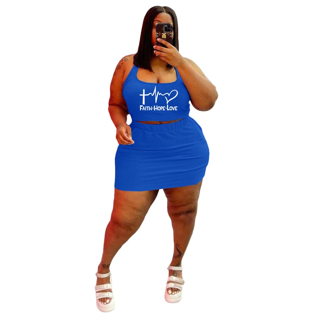 Plus Size Women Skirts Sets 4XL 5XL Sleeveless Tank Crop Tops Outfits Summer New Print Casual Sexy Large Size 2 Piece Skirt Suit