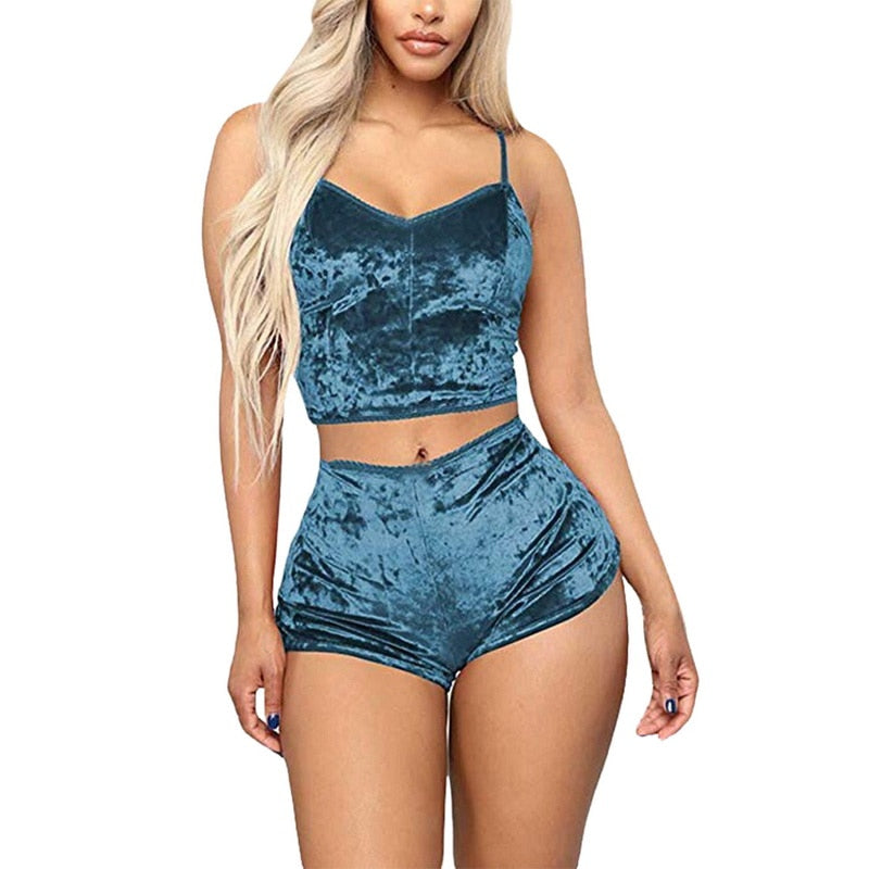 Ladies Pajama Set Cute Print Pattern Sleepwear Silk V Neck Sexy Pijama Satin Night Home Suits Wear Sleeveless Top And Shorts