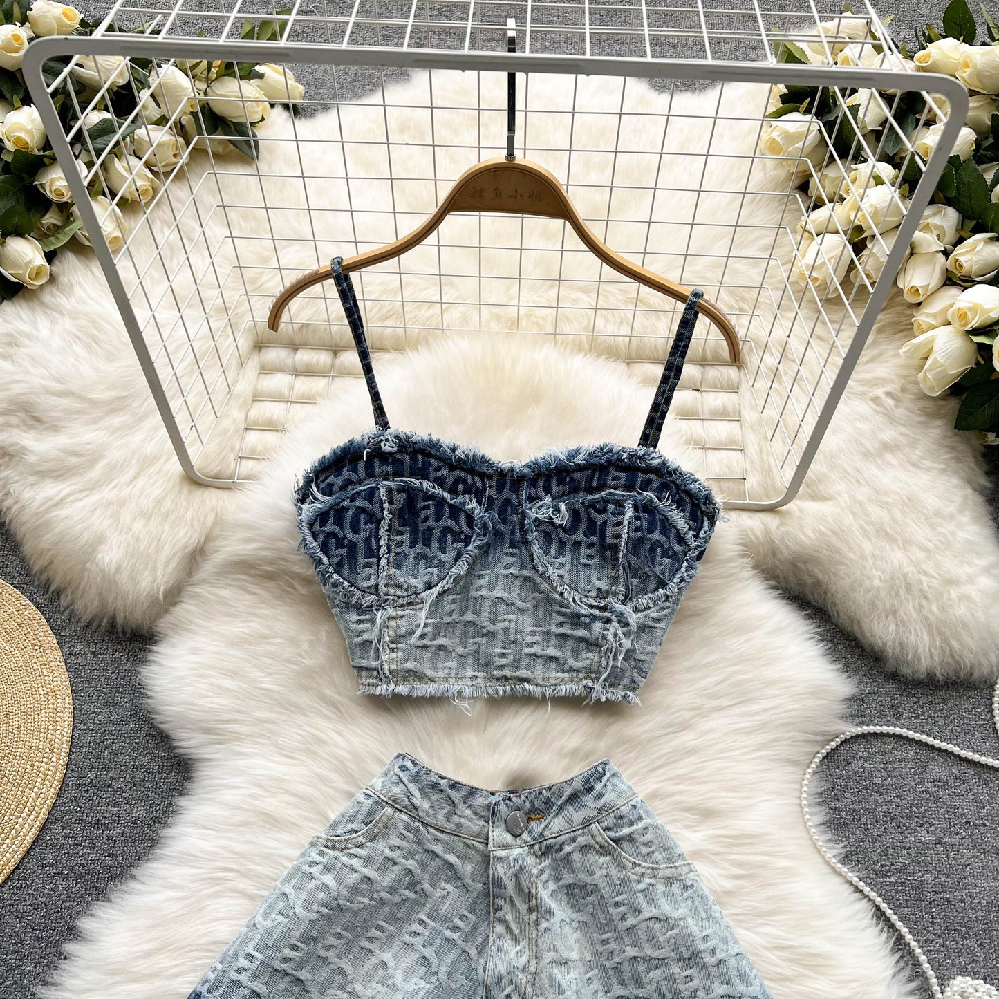 Summer Two Piece Set Women's Denim Suits With Shorts Spagetti Strap Crop Top And High Waist A-Line Short Sexy Outfits For Woman