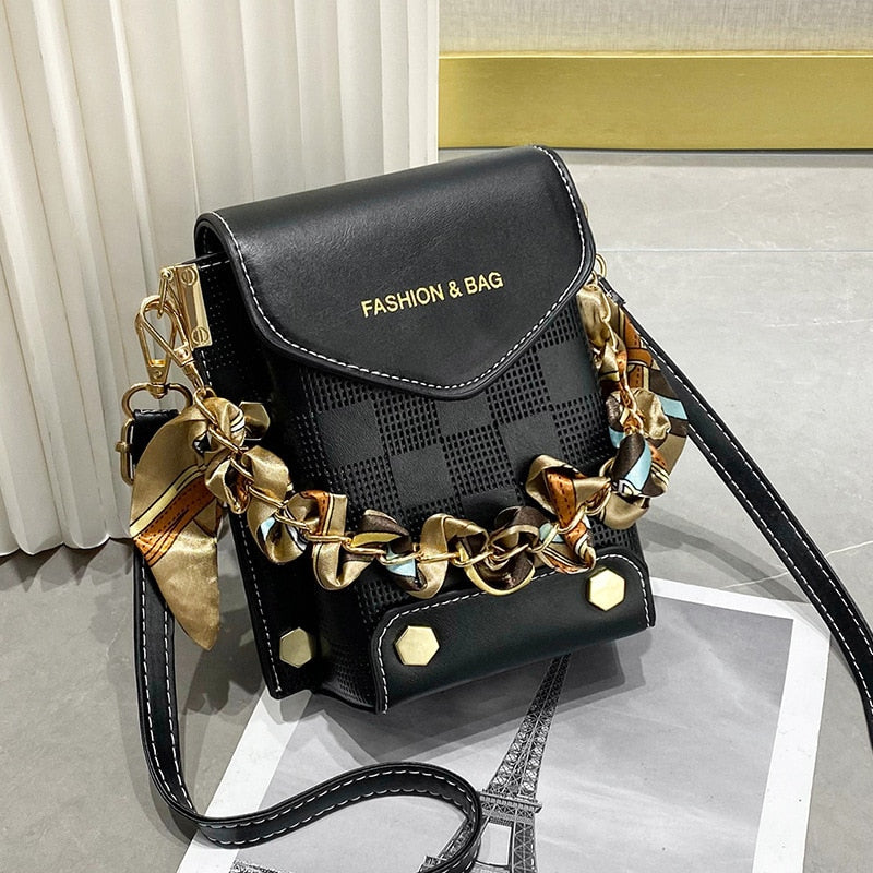 Fashion Women Pattern Shoulder Bag Hardware Chain Strap Color Block Messenger Handbag Composite Cross Body Bag