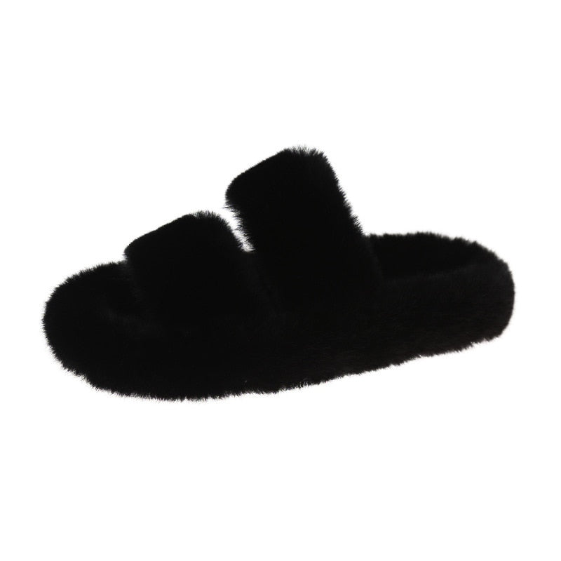 2022 Winter Keep Warm Women Fur Furry Slippers for Home Fluffy Soft Indoor Slides Thick Flats Heel Non Slip Indoor House Shoes