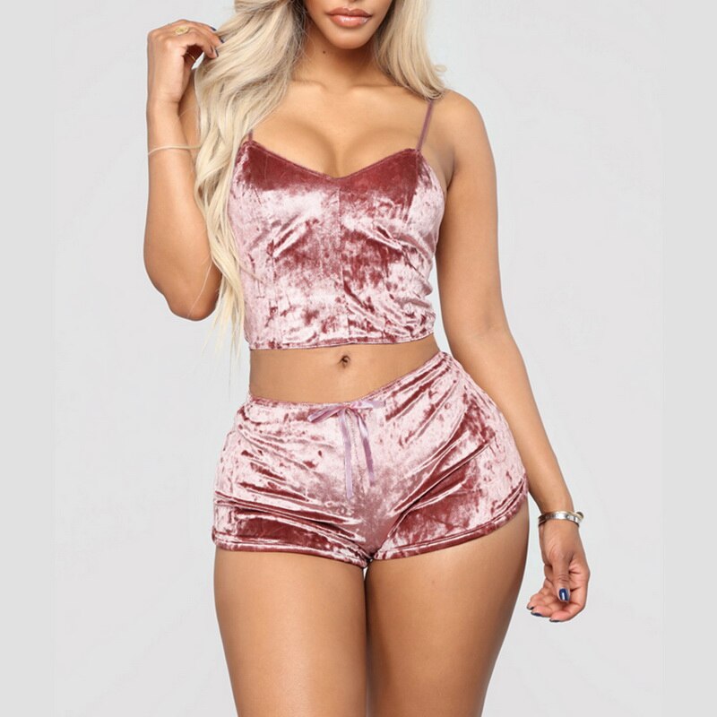 Ladies Pajama Set Cute Print Pattern Sleepwear Silk V Neck Sexy Pijama Satin Night Home Suits Wear Sleeveless Top And Shorts