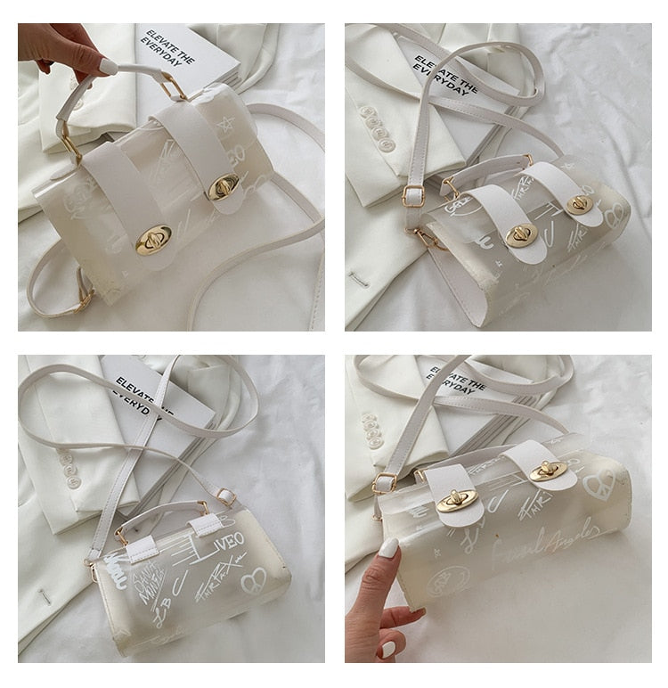 2022 New Women Shoulder Bag PVC Transparent Graffiti Messenger Female Bag Small Designer Handbag Purse Crossbody Bags for Women
