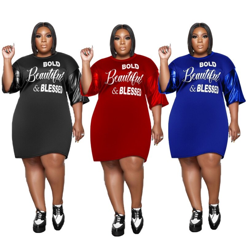 Plus Size Women's Clothing Dresses for Women Letter Print O Neck Loose Fashion Mini Dress 5xl Women 2022 Wholesale Drop Ship