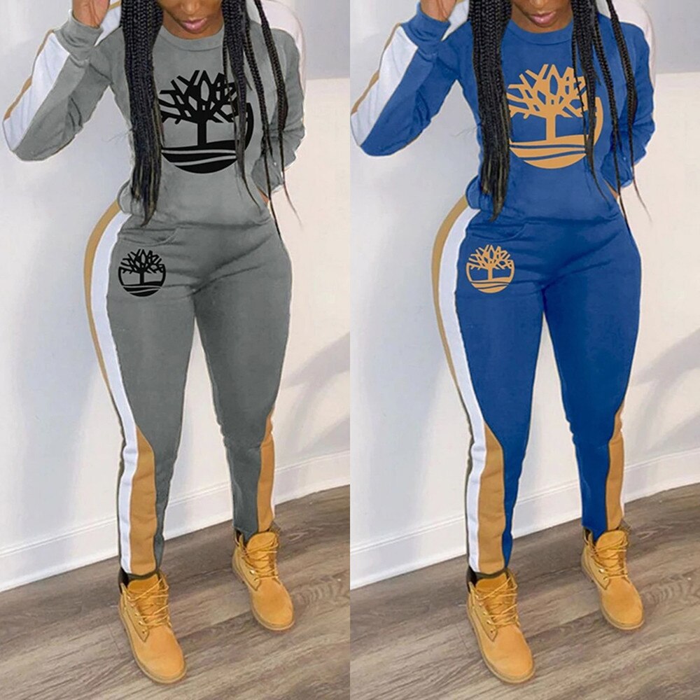 2022 Spring New Tracksuit Women's Fashion Women's Multicolor Printing Casual Sports Two-Piece Suit Long Sweater Women's Suit