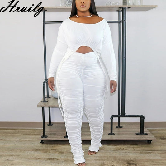 Wholesale Fashion Lounge Set Long Sleeve Crop Tops&amp;ruched Long Pants Solid 2 Piece Set Wholesale Casual Women's Clothing Set