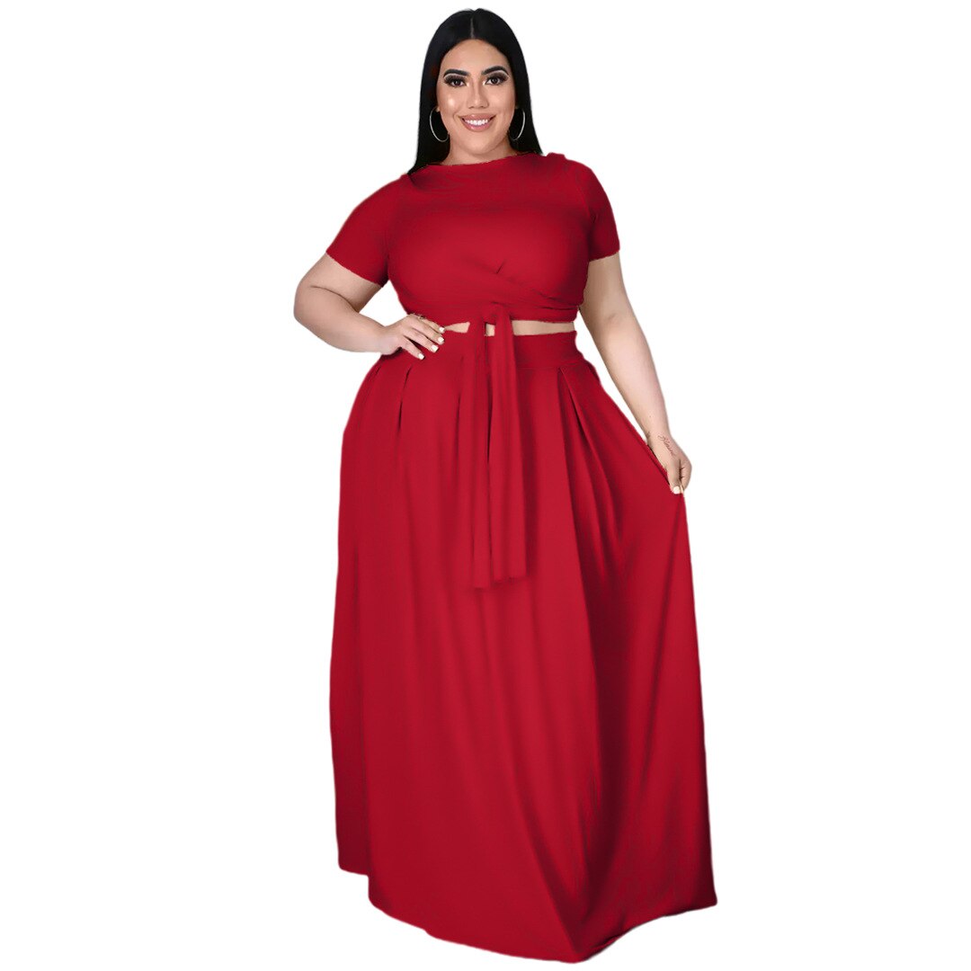 Sexy Streetwear Women's Set  Lace Up Knotted Crop Tops Maxi Skirts Matching Set Tracksuit Two Piece Set Outfits
