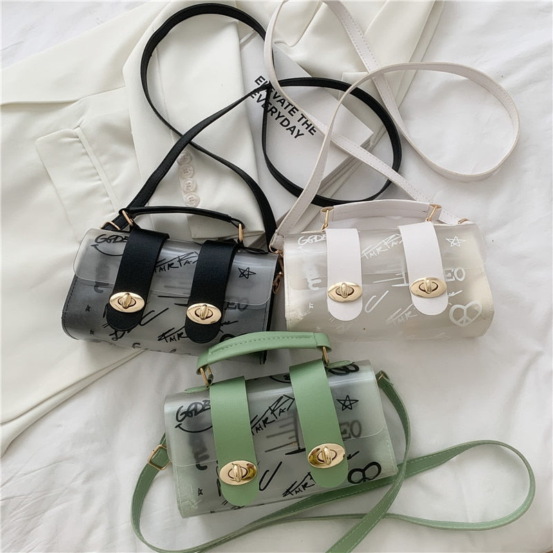 2022 New Women Shoulder Bag PVC Transparent Graffiti Messenger Female Bag Small Designer Handbag Purse Crossbody Bags for Women