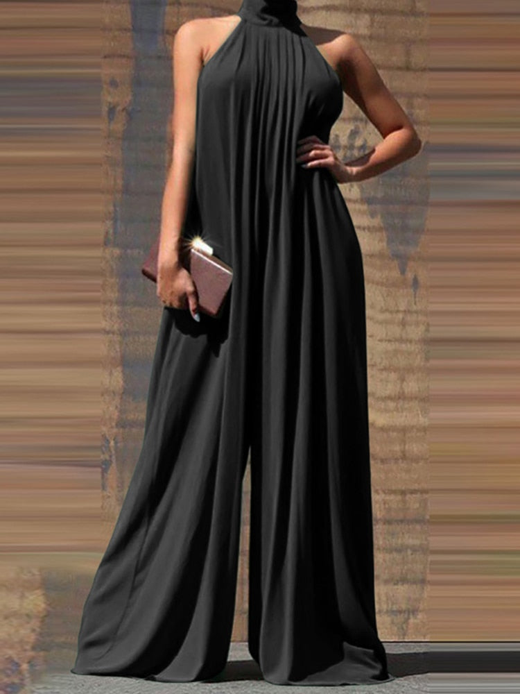 Summer Fashion Wide Leg Rompers Women Elegant Solid Long Jumpsuits ZANZEA Party Sexy Sleeveless Playsuit Office Overall Dungaree