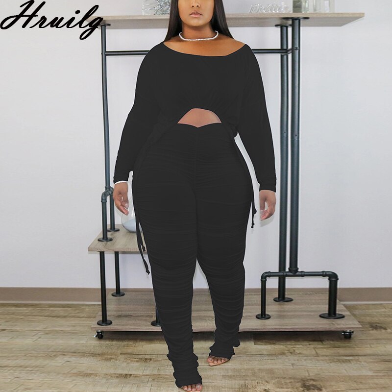 Wholesale Fashion Lounge Set Long Sleeve Crop Tops&amp;ruched Long Pants Solid 2 Piece Set Wholesale Casual Women's Clothing Set