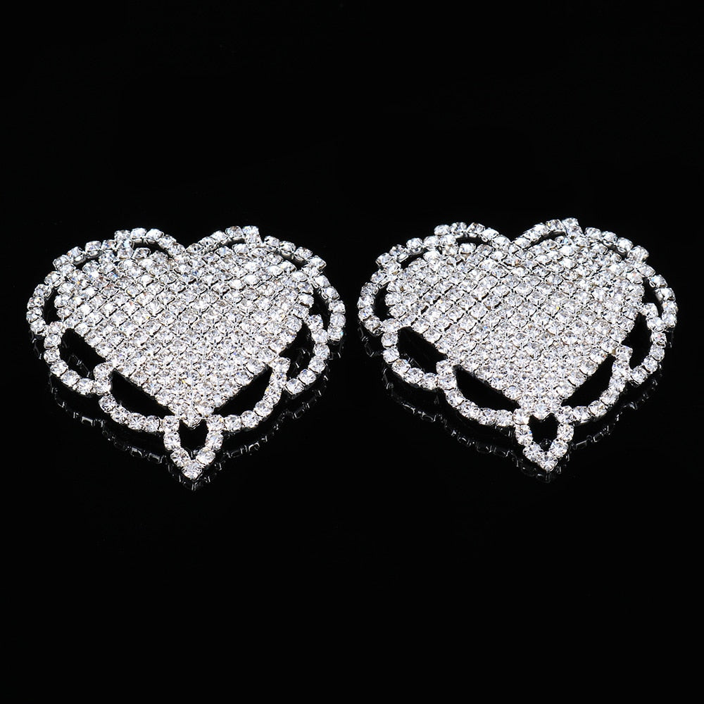 Stonefans 2 PCS Rhinestone Heart Tassel Nipple Stickers Breast Petals Women Sexy Body Chain Cover Nipple Pasties Sticker Jewelry