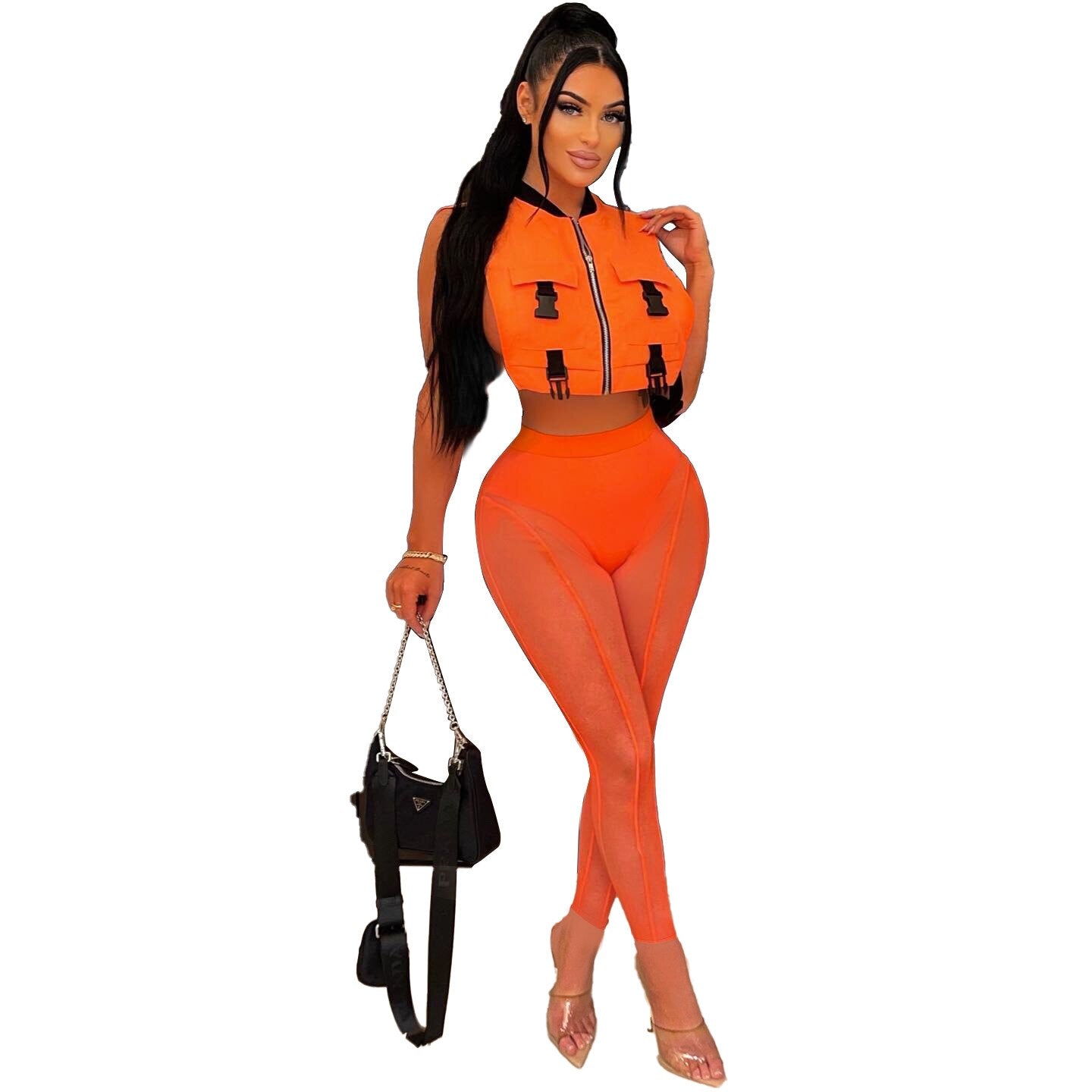 Fitness Sporty Two Piece Sets Women Summer Tracksuit Solid Zips Jackets Tops Sheer Mesh Leggings Pants Outfit Party Club Suits