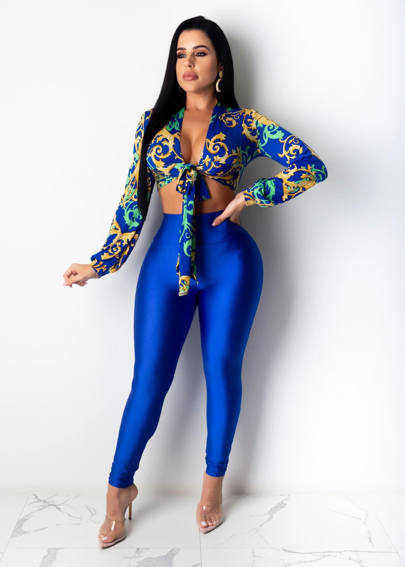 ANJAMANOR 2022 Fall Fashion Two Piece Sets Long Sleeve Crop Top High Waisted Pants Sexy Party Club Outfits D29-DC39