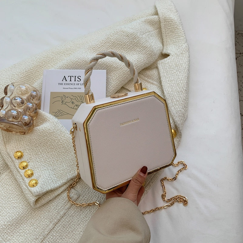 Hard Box Shape PU Leather Crossbody Bag with Short Rope Handle for Women 2022 Shoulder Handbags and Purses Lady Travel Cute Tote