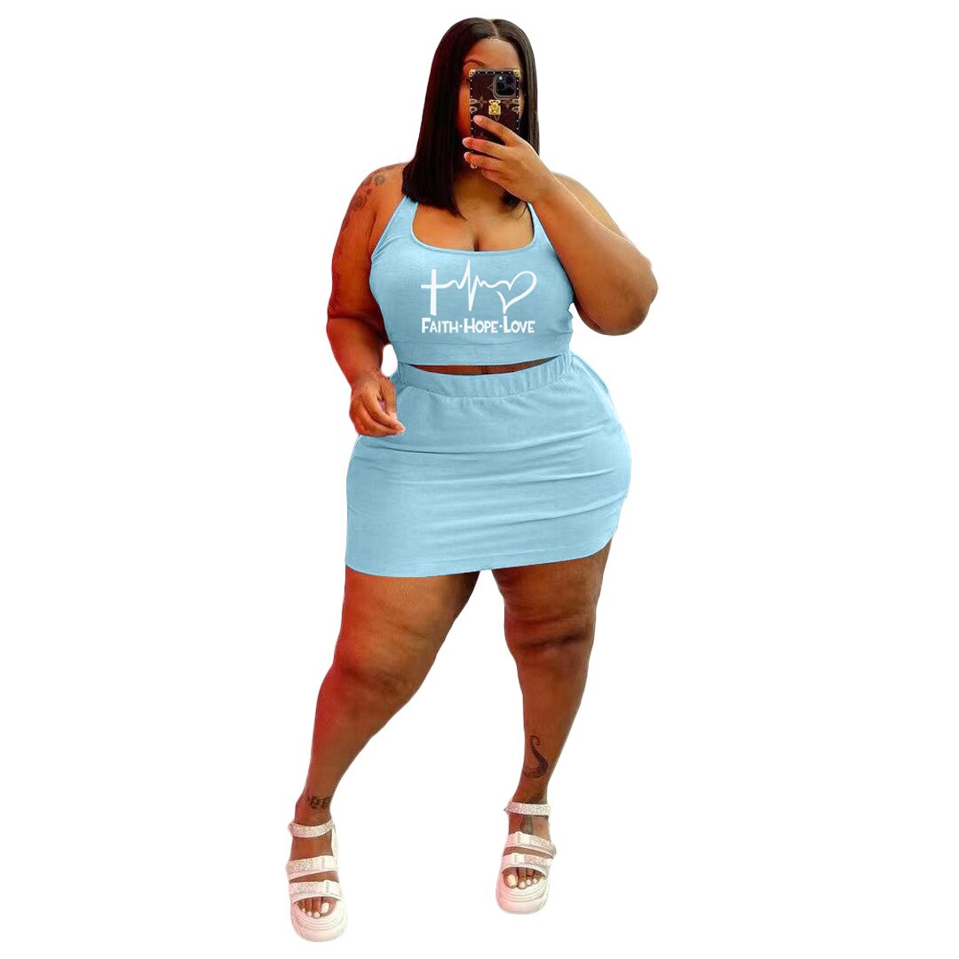 Plus Size Women Skirts Sets 4XL 5XL Sleeveless Tank Crop Tops Outfits Summer New Print Casual Sexy Large Size 2 Piece Skirt Suit