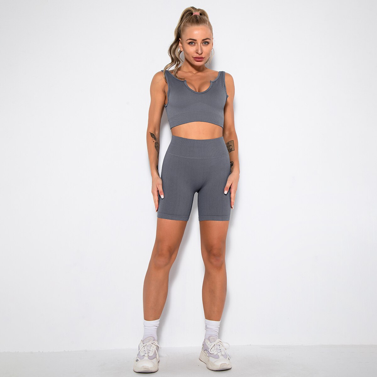 LANSWE Seamless Women Yoga Set Sportswear Gym Clothing Sport Set Women High Waist Seamless Leggings Fitness Sport Bra Crop Top