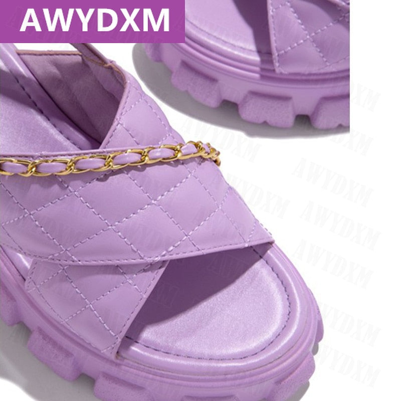 Chunky Platform Women  Shoes 2022 New Spring Autumn Open Toe Sandals Casual Beach Slides Designer Slippers Chain Flip Flops