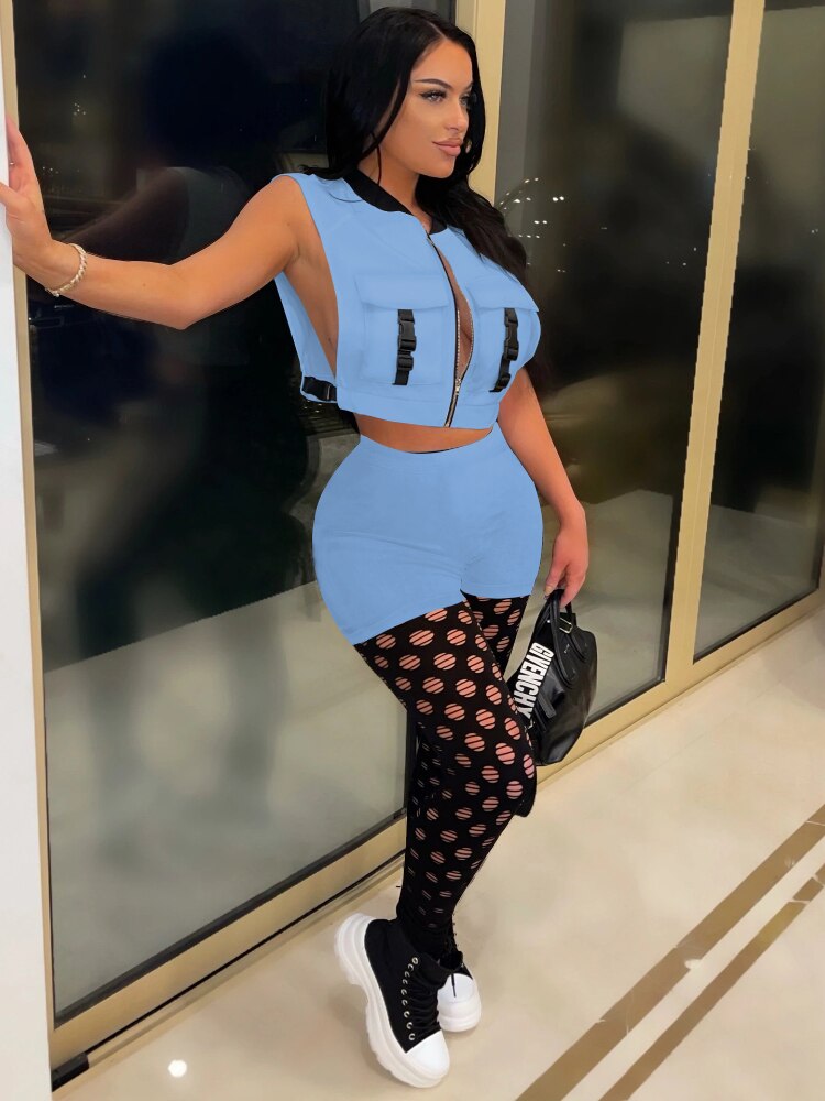 Summer Sleeveless Jacket Top Shorts Set Two Piece Set Womens Outifits Jogger Suit Tracksuit Women Sexy Club 2pcs Streetwear