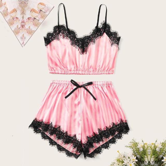2022 New Robe Sets Pijamas Women Faux Silk Pajamas for Women Sexy Lace Hot V-neck Sleep wear Satin Summer Clothing Sets Homewear