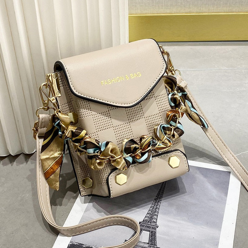 Fashion Women Pattern Shoulder Bag Hardware Chain Strap Color Block Messenger Handbag Composite Cross Body Bag