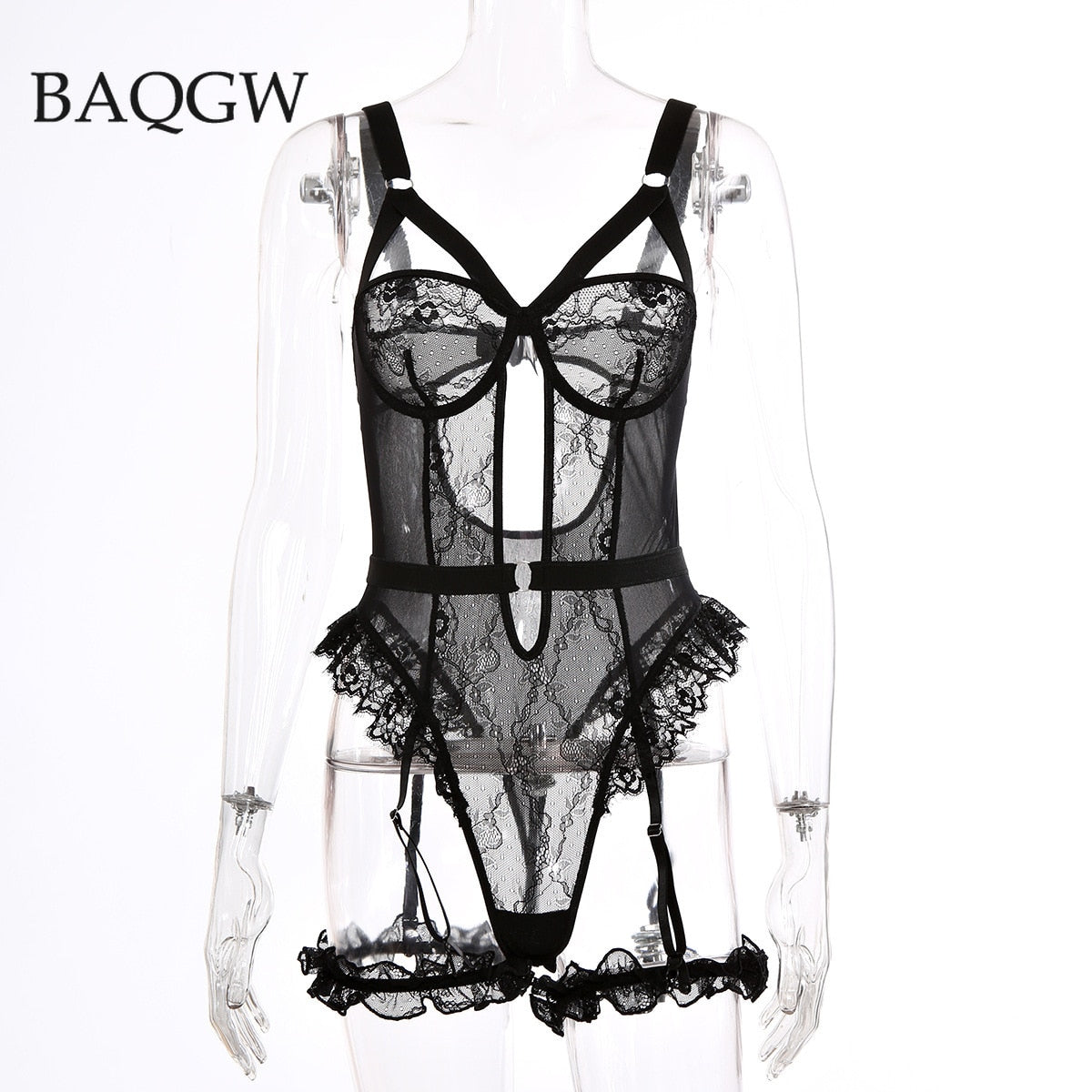 Pink Embroidery Floral Backless Sexy Mesh Sheer See Through One-piece Rompers Women Sexy Lingerie Slim Bodysuit Female Clubwear