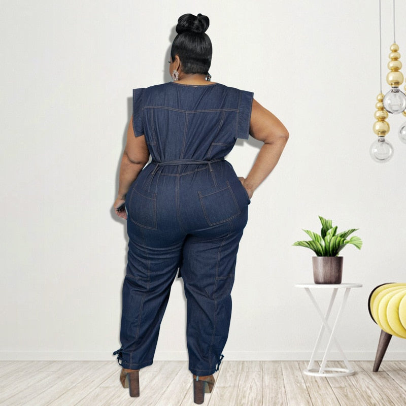 Women Clothing Summer Denim Jumpsuit Washed Jeans Romper Buttons Jump Suit Cowboy Wide Leg Pant Jumpersuit Streetwear