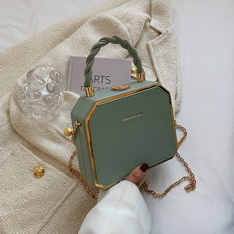 Hard Box Shape PU Leather Crossbody Bag with Short Rope Handle for Women 2022 Shoulder Handbags and Purses Lady Travel Cute Tote