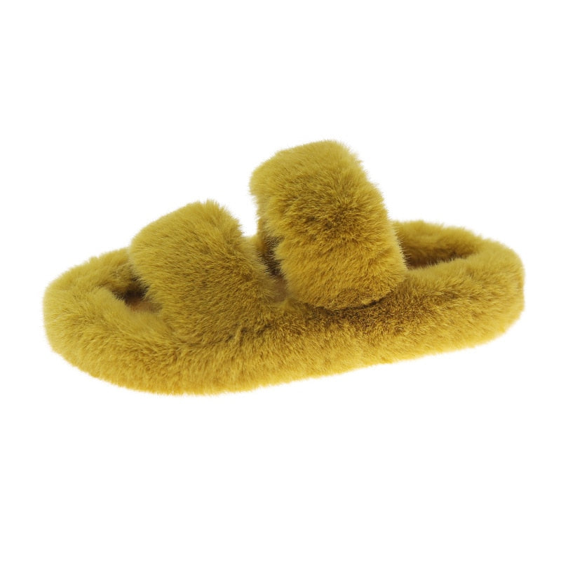 2022 Winter Keep Warm Women Fur Furry Slippers for Home Fluffy Soft Indoor Slides Thick Flats Heel Non Slip Indoor House Shoes