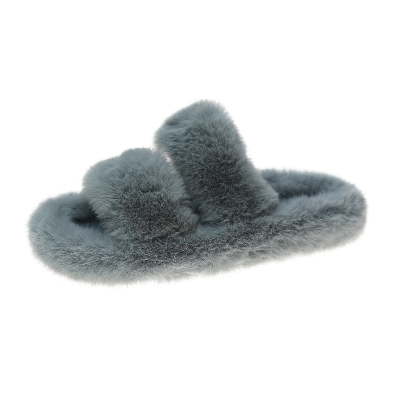 2022 Winter Keep Warm Women Fur Furry Slippers for Home Fluffy Soft Indoor Slides Thick Flats Heel Non Slip Indoor House Shoes