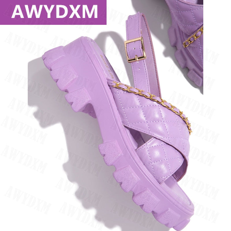 Chunky Platform Women  Shoes 2022 New Spring Autumn Open Toe Sandals Casual Beach Slides Designer Slippers Chain Flip Flops