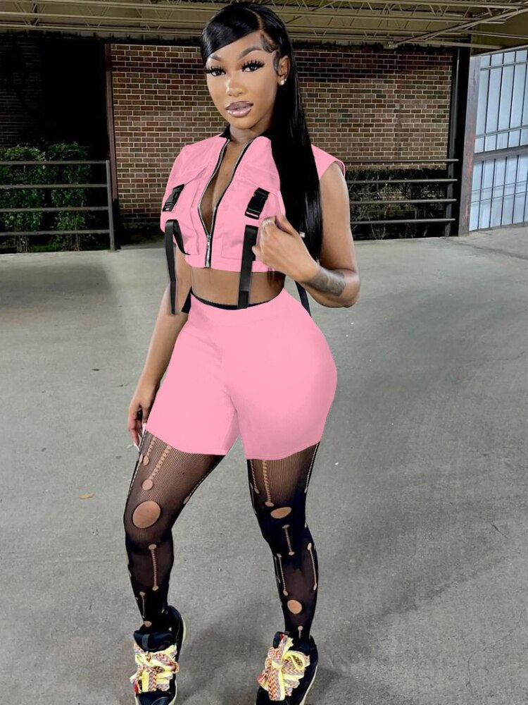 Summer Sleeveless Jacket Top Shorts Set Two Piece Set Womens Outifits Jogger Suit Tracksuit Women Sexy Club 2pcs Streetwear