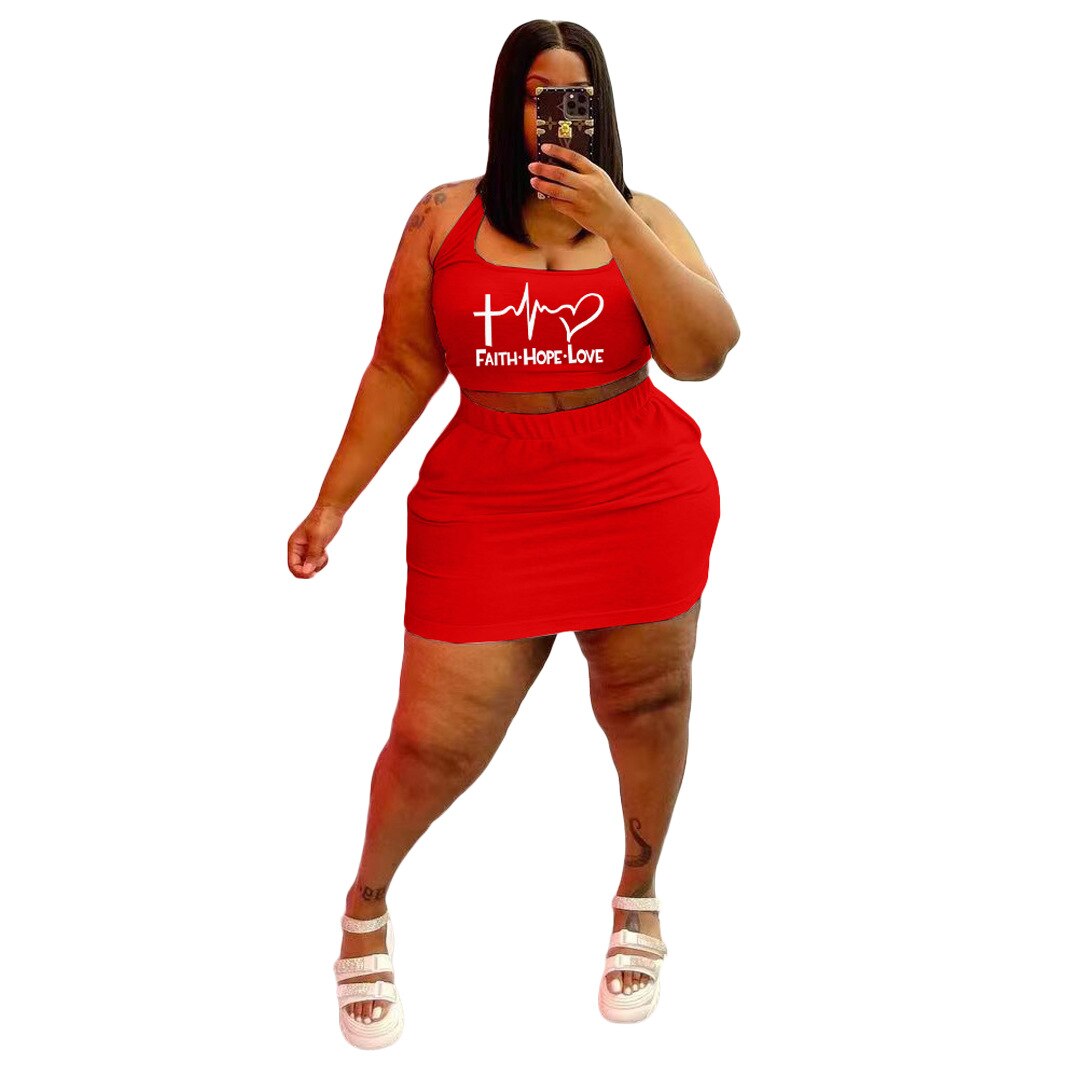 Plus Size Women Skirts Sets 4XL 5XL Sleeveless Tank Crop Tops Outfits Summer New Print Casual Sexy Large Size 2 Piece Skirt Suit