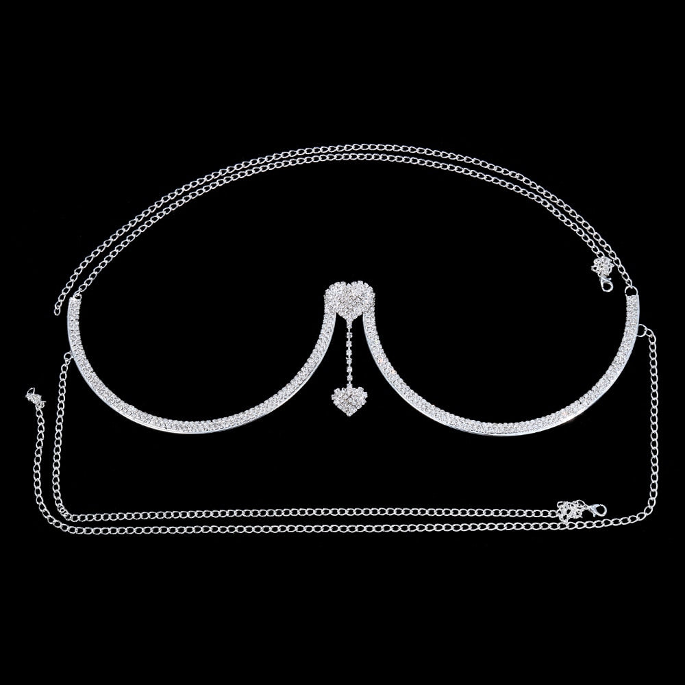 Stonefans Flash Butterfly Rhinestone Chest Bracket Bra Chain for Women Round Breast Body Jewelry NightClub Sexy Bikini Chains