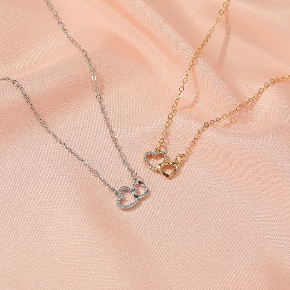 Exquisite Zircon Heart Women's Necklace Simple Romantic Crystal Pendant Gold Silver Color Clavicle Chain Wedding Jewelry 2021