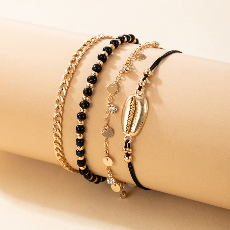docona Boho Handmade Shell Seed Beads Anklet Set for Women Multilayer Broken Stones Summer Ocean Beach Foot Chains Jewelry 9426