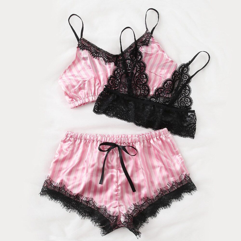2022 New Robe Sets Pijamas Women Faux Silk Pajamas for Women Sexy Lace Hot V-neck Sleep wear Satin Summer Clothing Sets Homewear
