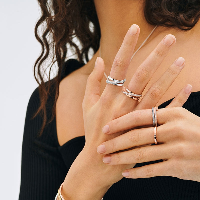 Rose Gold Ring Sterling Silver 925 Crown Heart Wishbone Engagement Wedding Crystal Ring Gold 925 Luxury Jewelry for Women Anel