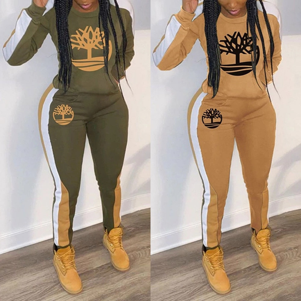 2022 Spring New Tracksuit Women's Fashion Women's Multicolor Printing Casual Sports Two-Piece Suit Long Sweater Women's Suit