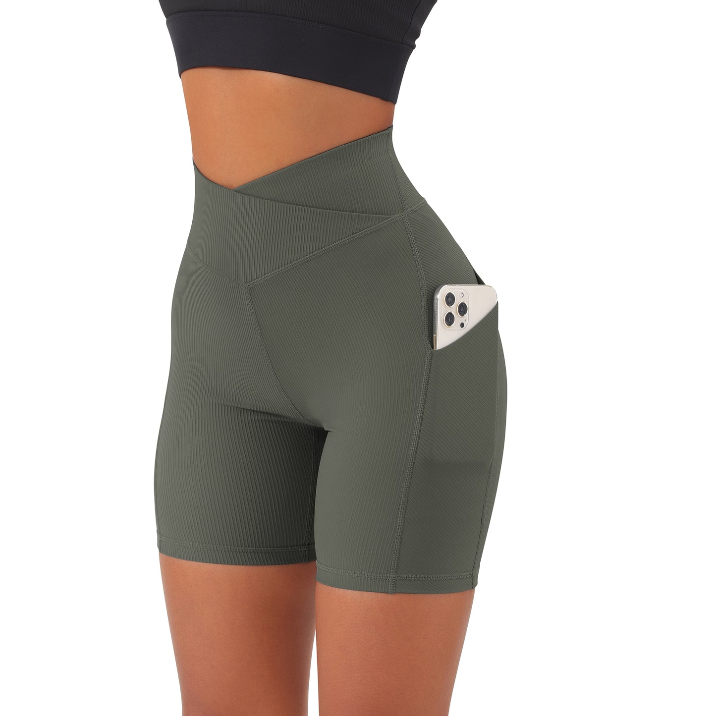 RUUHEE Leggings Women High Waist Yoga Sport Shorts Biker Shorts Women Sports Leggings For Fitness Cross Waist Pocket Yoga Pant