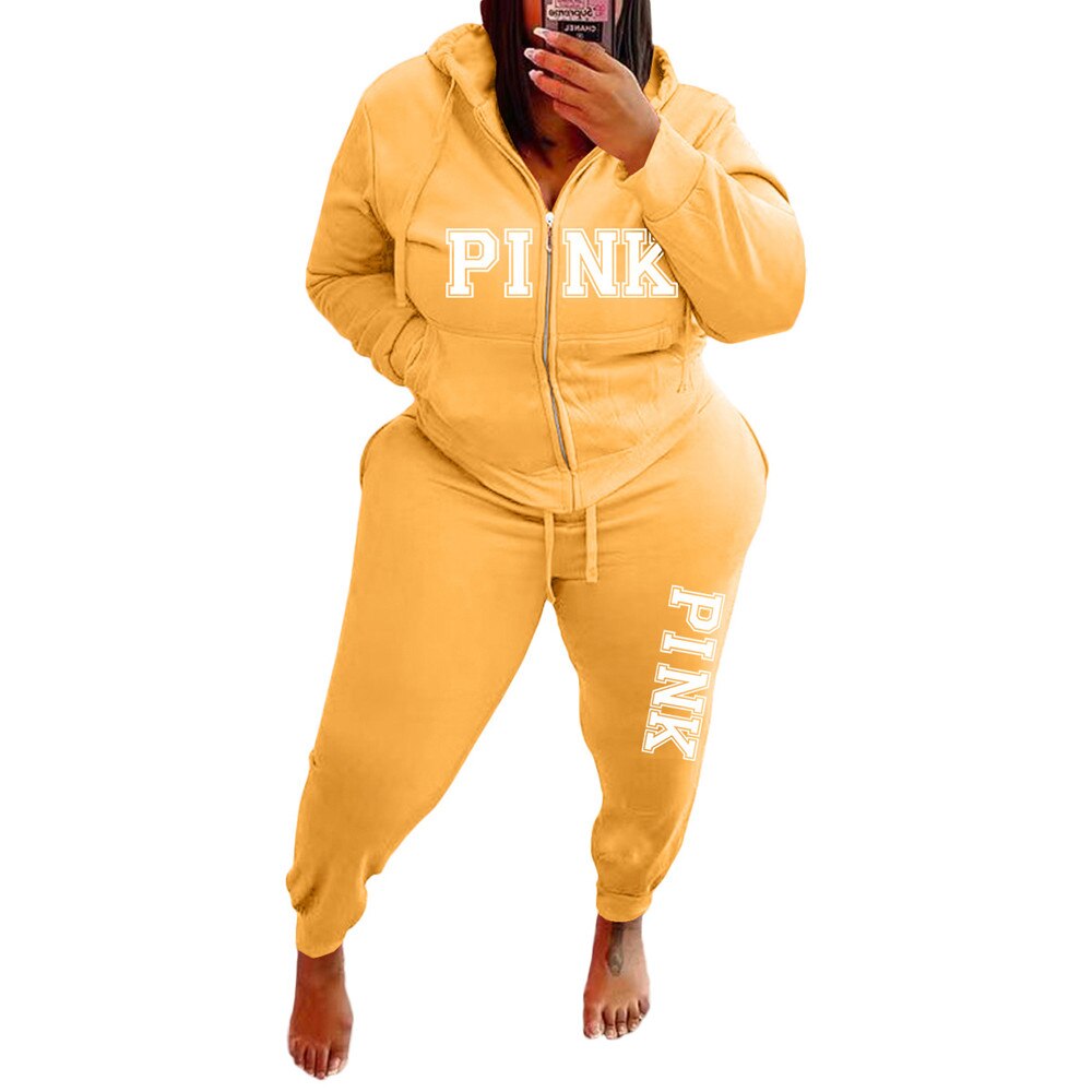 FAGADOER 2022 Plus Size Sporty PINK Letter Print Fashion Spring Set High Waist 2 Piece Set L-5XL Women Gym Clothing Pant Sets