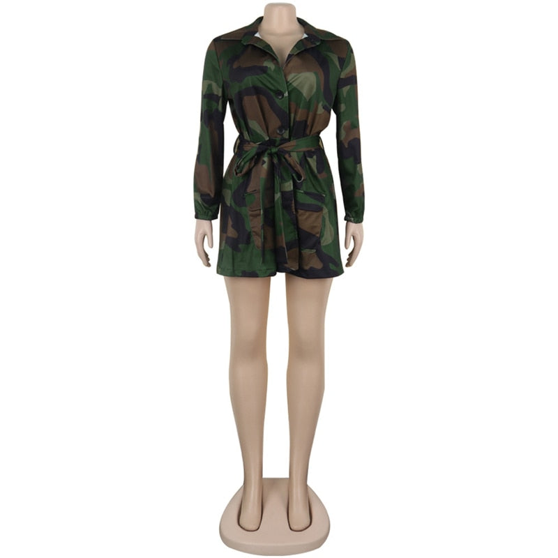 Plus Size Dresses for Women 5xl Fashion Long Sleeve Turn Down Collar Waistband Outdoor Wear Casual Camouflage Dress Wholesale