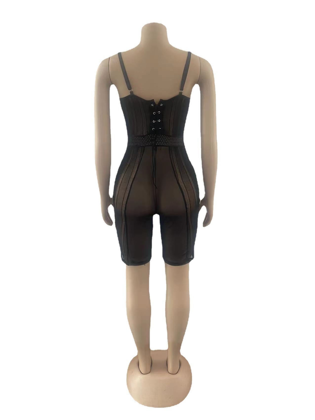 Sexy Lace Playsuit Romper Summer Sling Grommet Lace Up See Through steel ring Shorts Bodycon Club Party Jumpsuit One Piece