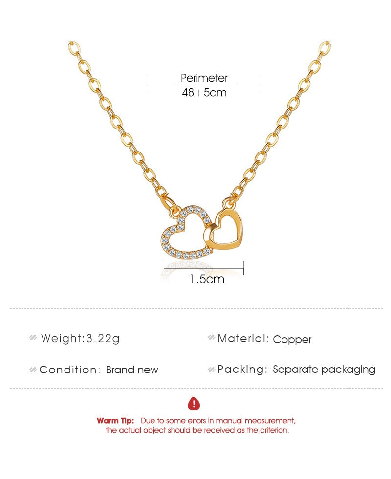 Exquisite Zircon Heart Women's Necklace Simple Romantic Crystal Pendant Gold Silver Color Clavicle Chain Wedding Jewelry 2021