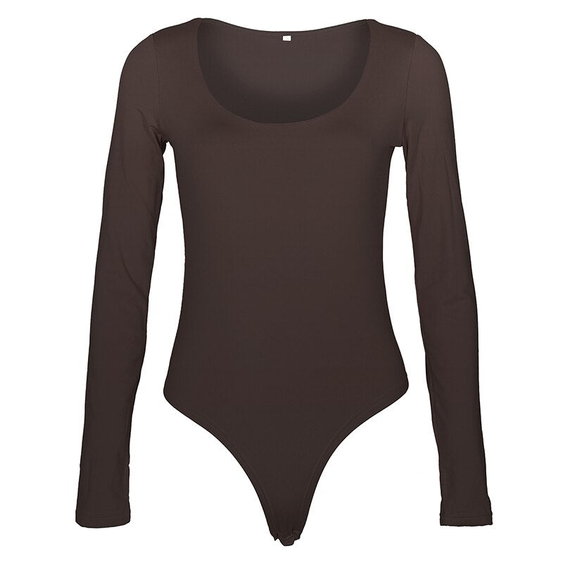 New Solid Bodycon Sexy Neon Orange Bodysuits Women Autumn  Long Sleeve Winter Basic Body Suit Female O Neck Black Pink GV852
