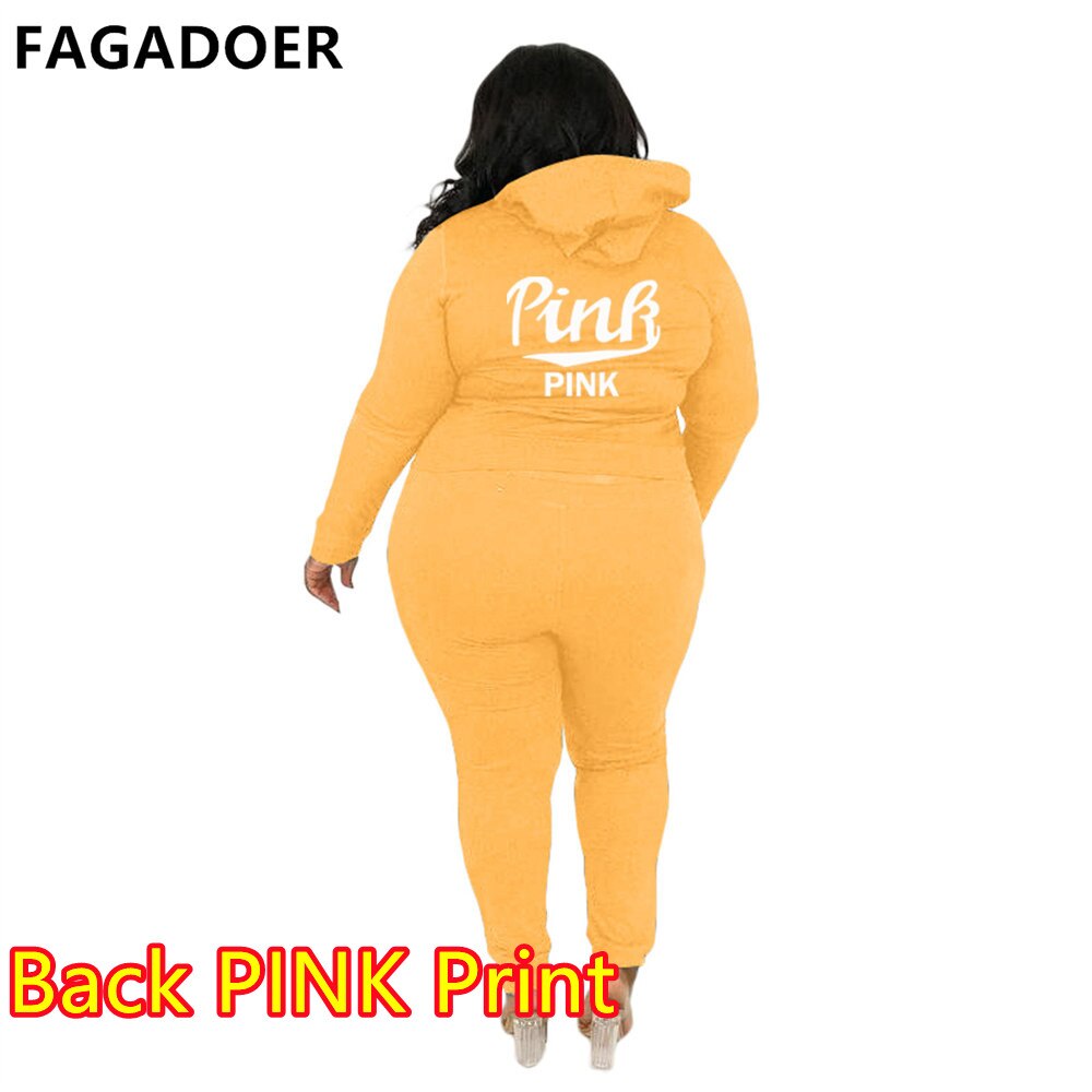 FAGADOER 2022 Plus Size Sporty PINK Letter Print Fashion Spring Set High Waist 2 Piece Set L-5XL Women Gym Clothing Pant Sets