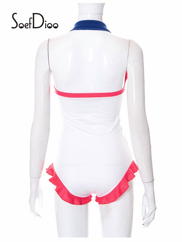 Soefdioo Contrast Button Bodysuit One Piece Rompers Women Clothing Summer 2022 Fashion Backless Playsuits Sexy Party Clubwear