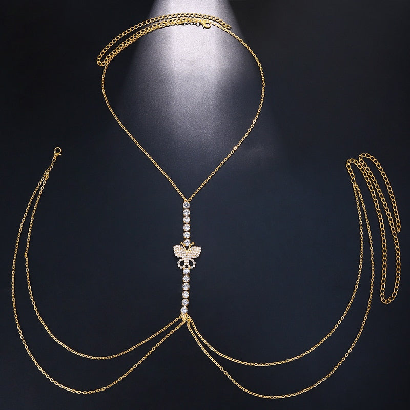Stonefans Zircon Butterfly Tassel Breast Chain Women's Accessories Bra Top Fashion New U-shaped Sexy Shiny Rhinestone Body Chain