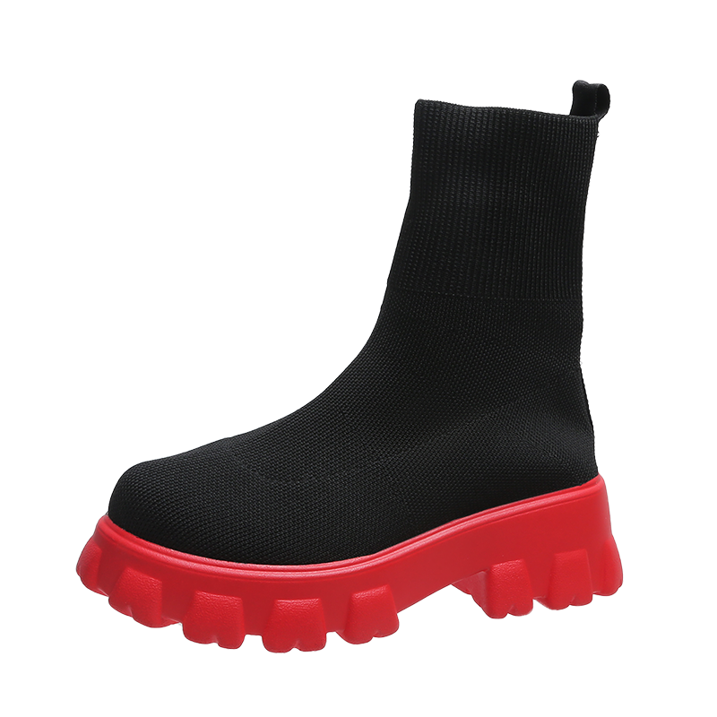Ankle Sock Stretch Boots Designer Chunky Platform Snow Boots 2021 New Winter Warm Fashion Mid Heels Knitting Chelsea Women Shoes
